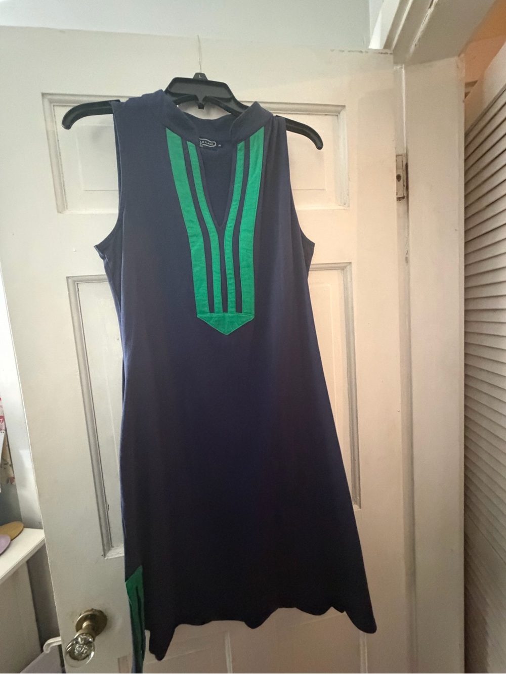 Duffield Lane Navy Dress with Green Trim